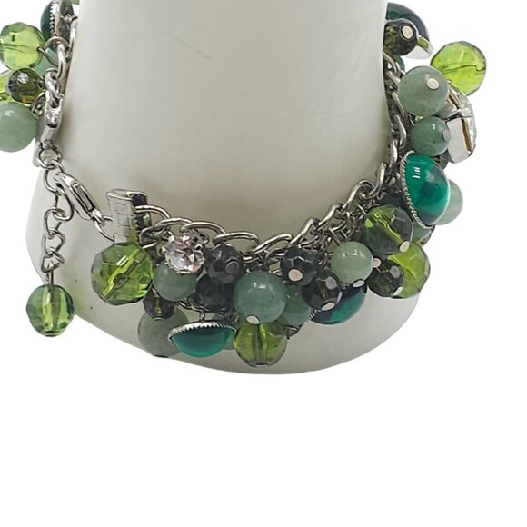 Green Faceted Beads Cluster Crystals Bangle Bracelet Cha Cha Vintage - Picture 3 of 6